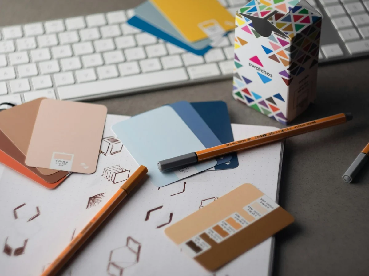 Colour samples arranged on a design desk